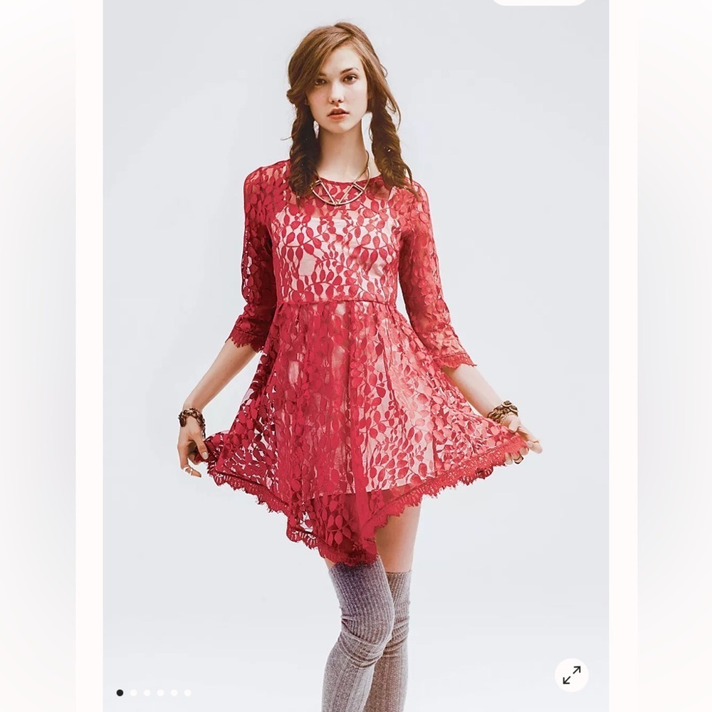 Free People Mesh Lace Fit and Flare Dress Size 12